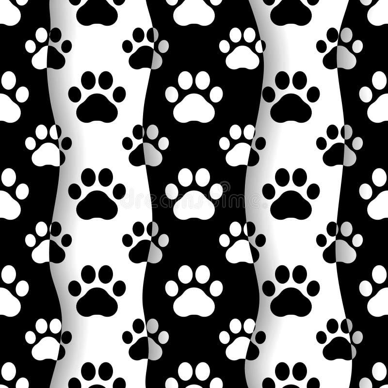 Pet prints. Paw seamless pattern. Cute background for pets, dog or cat. Foot puppy. Black silhouette shape paw. Footprint pet. Ani vector illustration