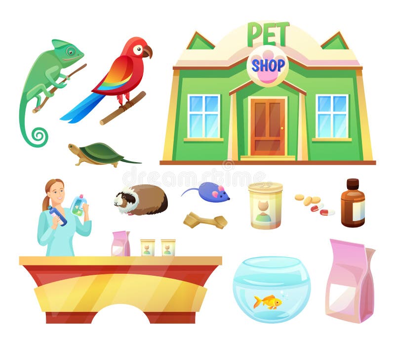 Pet Shop Animals And Products To Take Care Of Them Stock Vector Illustration Of Counter Animal 121128822