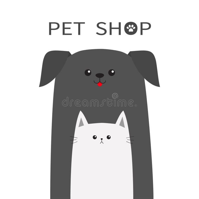 Pet shop icon. Dog Cat animal. Red tongue. Happy pets set. Paw print. Veterinary design element. Cute cartoon funny character. Fri