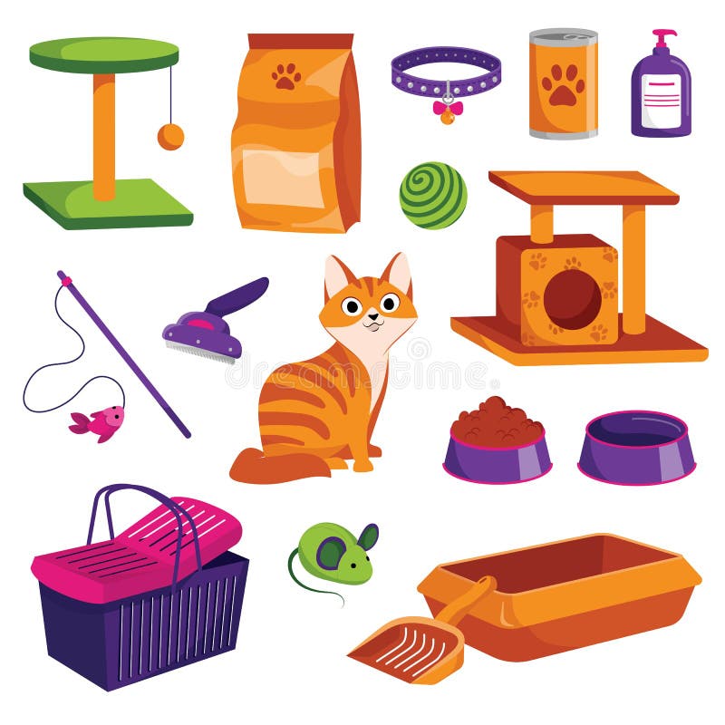 Pet Shop Icons Set. Dog Goods Vector Cartoon Illustration Stock Vector