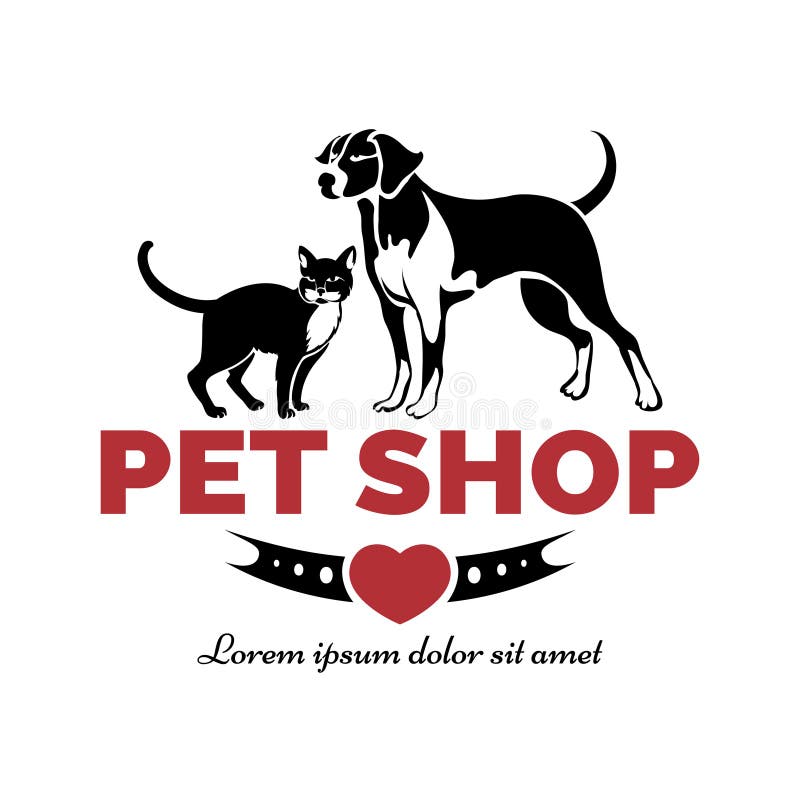Pet shop logo collection flat texts dog cat design vectors stock