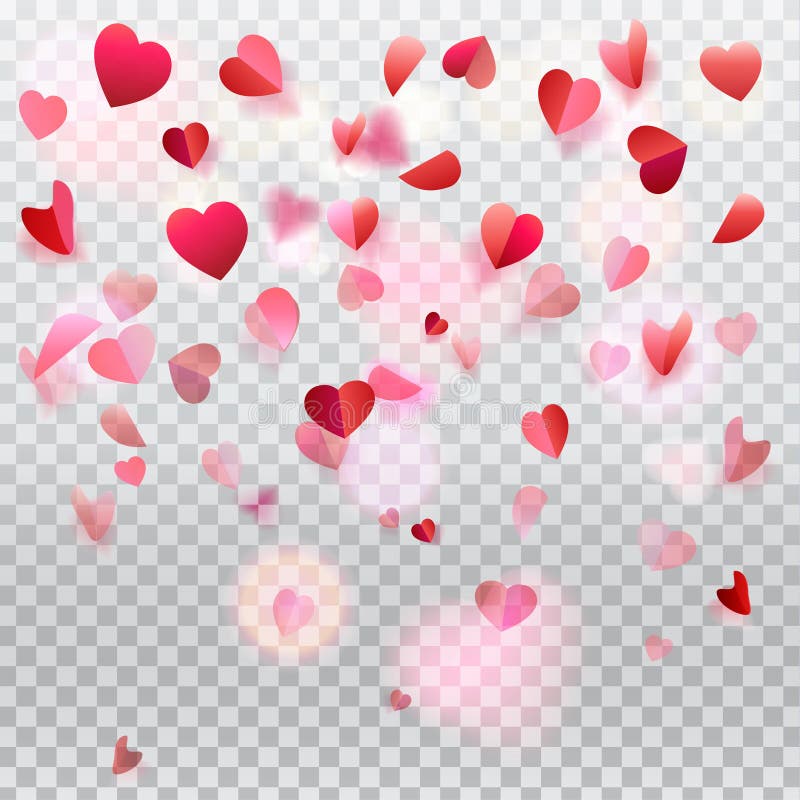 Petali rosa dei coriandoli dei cuori che pilotano romance trasparente
