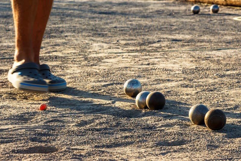 Petanque game. stock photo. Image of bocce, metal, sand 82328734