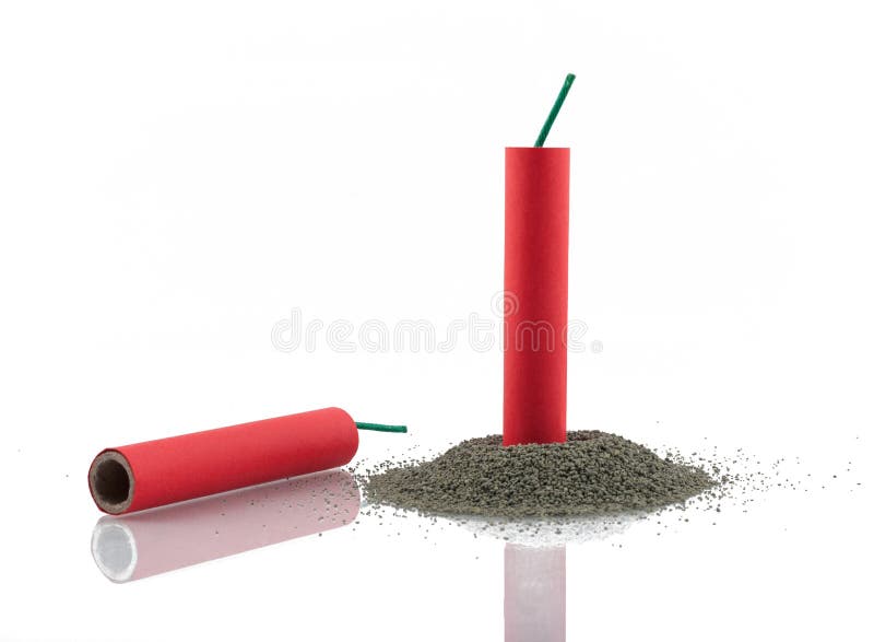 Firecrackers with gunpowder on white background. Firecrackers with gunpowder on white background.