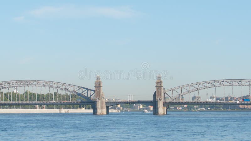 Peter the Great Bridge over the Neva river in the sunny day - St Petersburg, Russia