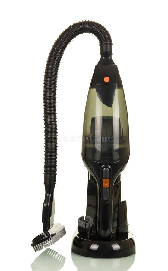 Petit aspirateur portatif dans le support et le bec remplaçable, d'isolement sur le blanc photos stock Petit aspirateur portatif dans le support et le bec remplaçable, d'isolement sur le blanc photos stock