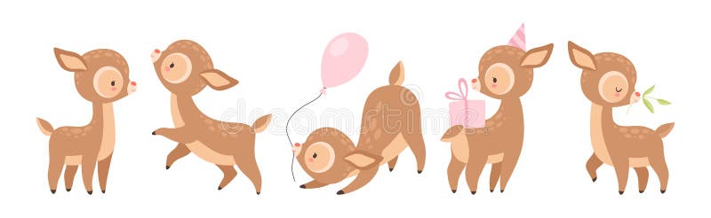 Petit Bébé animal de la forêt de cerfs dans différents ensembles de vecteurs Pose illustration de vecteur