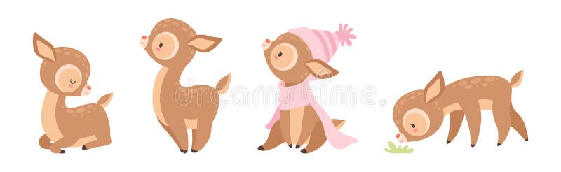 Petit Bébé animal de la forêt de cerfs dans différents ensembles de vecteurs Pose illustration stock