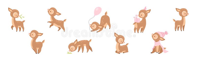 Petit Bébé animal de la forêt de cerfs dans différents ensembles de vecteurs Pose illustration libre de droits