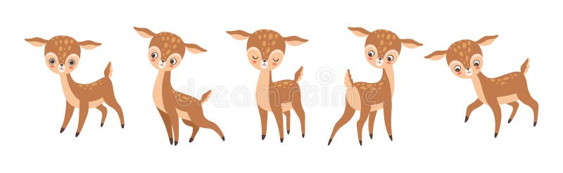 Petit Bébé animal de la forêt de cerfs dans différents ensembles de vecteurs Pose illustration stock