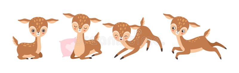 Petit Bébé animal de la forêt de cerfs dans différents ensembles de vecteurs Pose illustration stock