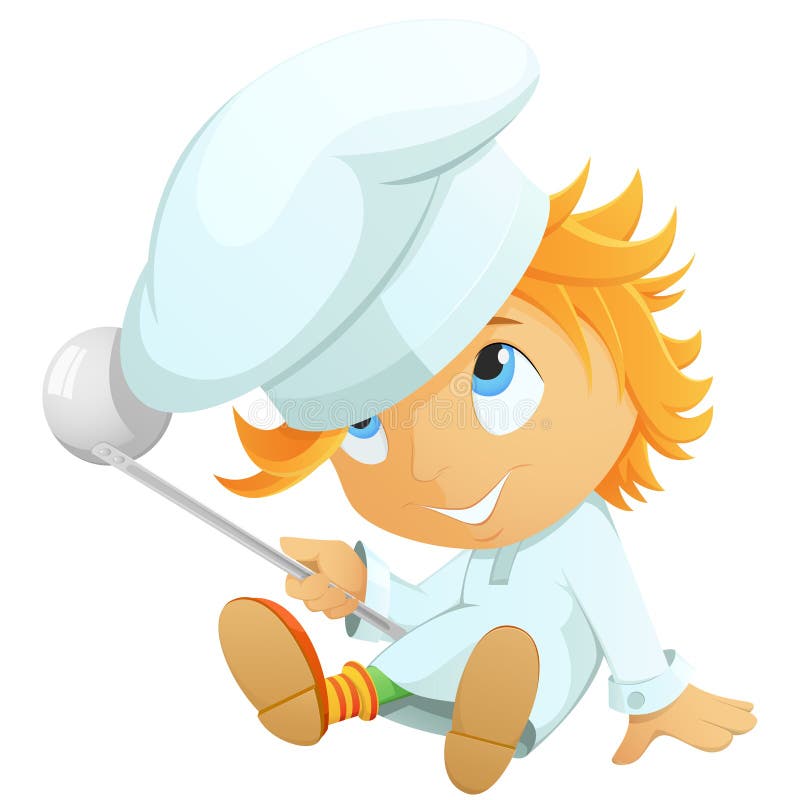 Cute little cartoon chef in hat isolated on white background. Vector illustration. Cute little cartoon chef in hat isolated on white background. Vector illustration.