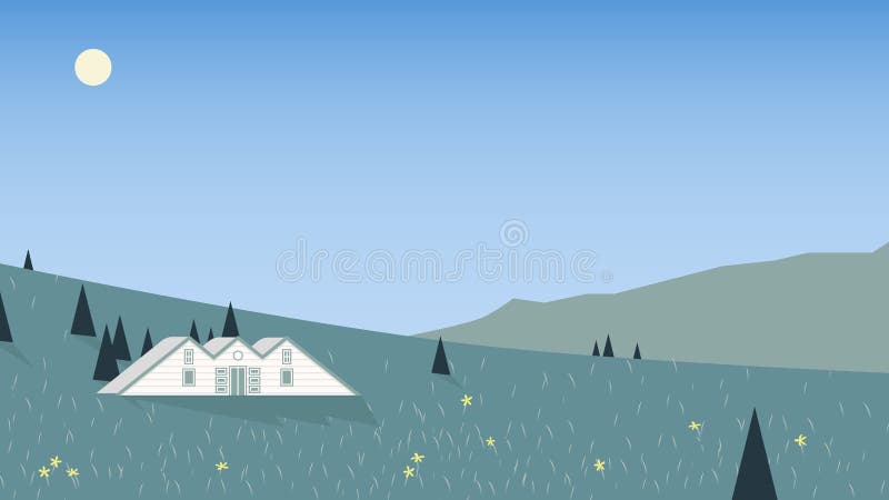 Petit cottage placé sur la montagne avec le printemps scénique illustration de vecteur Petit cottage placé sur la montagne avec le printemps scénique illustration de vecteur