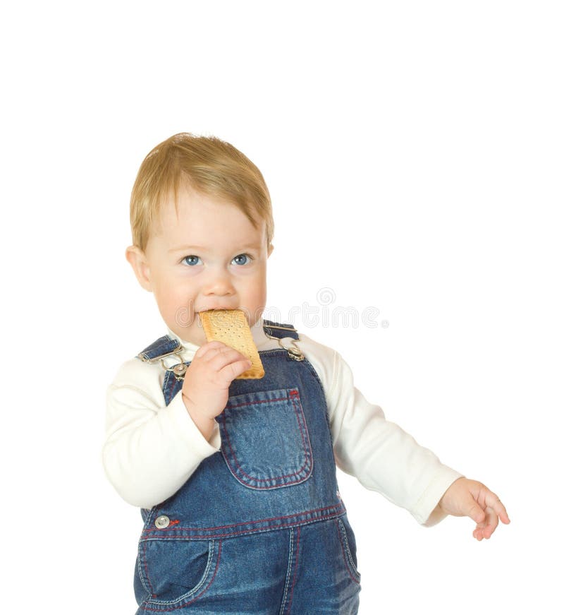 petit d'isolement par consommation de biscuit de chéri photographie stock libre de droits petit d'isolement par consommation de biscuit de chéri photographie stock libre de droits