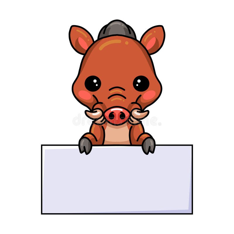 Petit dessin animé de sanglier mignon avec signe blanc illustration de vecteur