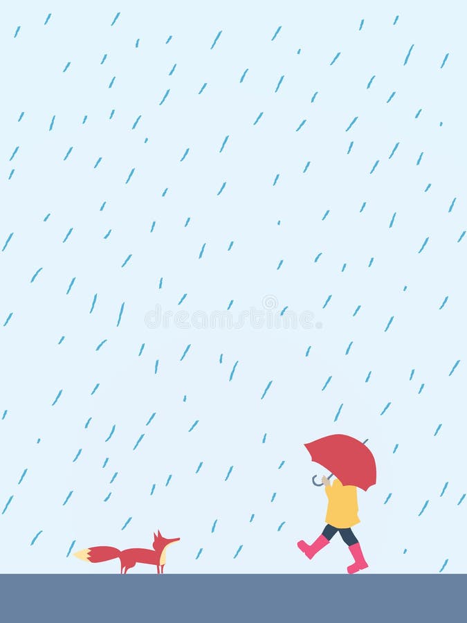 Petit enfant espiègle marchant avec le parapluie dans le renard de réunion de pluie Personnage de dessin animé mignon, adorable, illustration stock Petit enfant espiègle marchant avec le parapluie dans le renard de réunion de pluie Personnage de dessin animé mignon, adorable, illustration stock