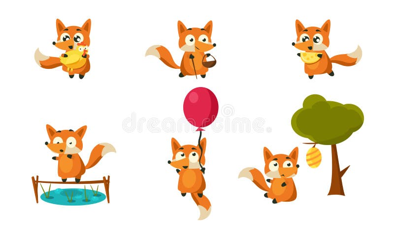 Petit Fox mignon faisant l'ensemble différent d'activités, Forest Animal Character adorable dans le vecteur différent de situatio illustration libre de droits Petit Fox mignon faisant l'ensemble différent d'activités, Forest Animal Character adorable dans le vecteur différent de situatio illustration libre de droits