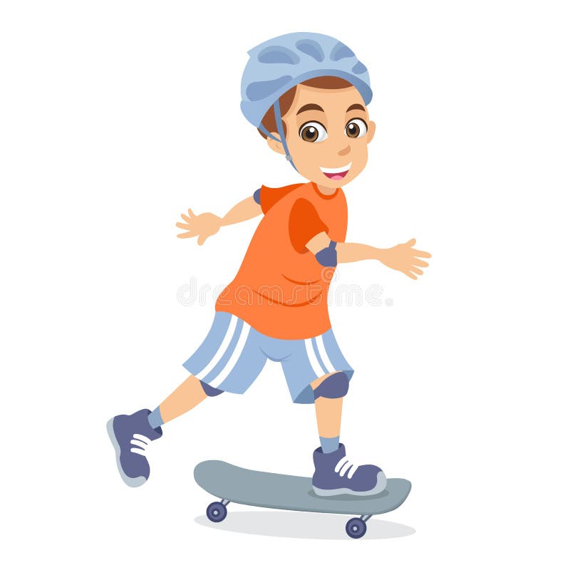 Petit garçon de bande dessinée mignonne faisant de la planche à roulettes illustration stock Petit garçon de bande dessinée mignonne faisant de la planche à roulettes illustration stock