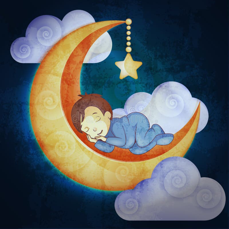 Petit garçon dormant sur la lune illustration de vecteur Petit garçon dormant sur la lune illustration de vecteur