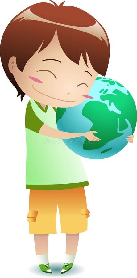 Petit garçon étreignant le monde illustration libre de droits Petit garçon étreignant le monde illustration libre de droits