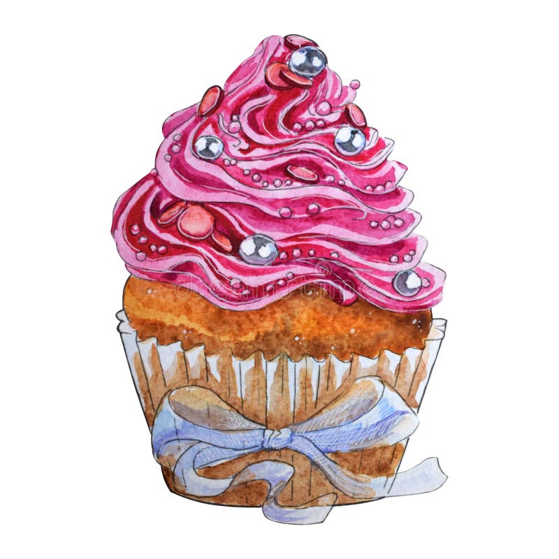 Petit gâteau peint à la main d'aquarelle d'isolement sur le fond blanc illustration stock Petit gâteau peint à la main d'aquarelle d'isolement sur le fond blanc illustration stock