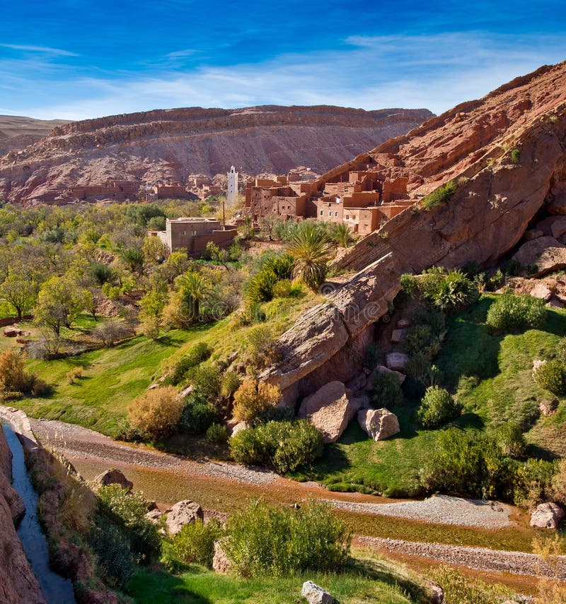 Small Kasbah with mosque nestled in high atlas mountains of morocco. Small Kasbah with mosque nestled in high atlas mountains of morocco