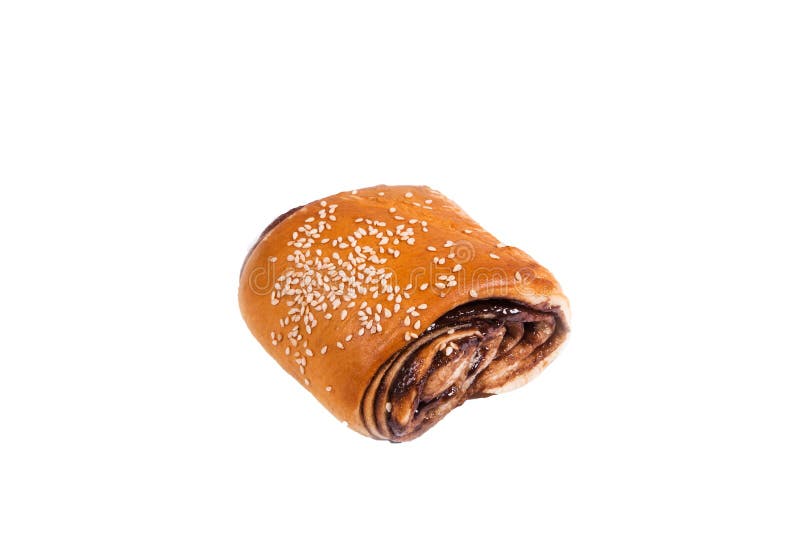 Petit pain délicieux de chocolat couvert de graines de sésame image libre de droits Petit pain délicieux de chocolat couvert de graines de sésame image libre de droits