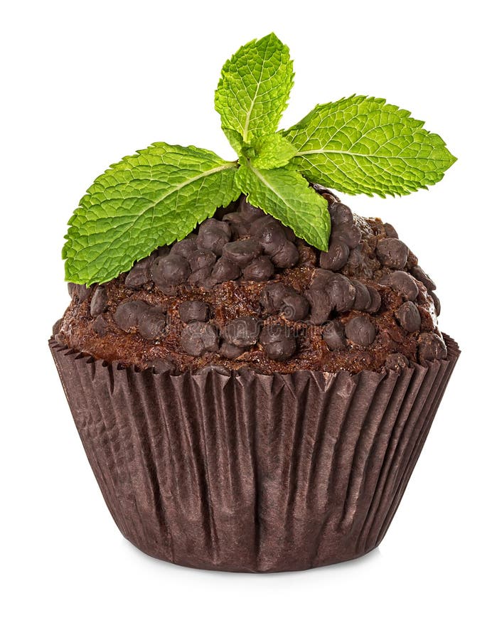 Petit pain, gâteau de chocolat avec la menthe d'isolement sur le blanc image stock Petit pain, gâteau de chocolat avec la menthe d'isolement sur le blanc image stock