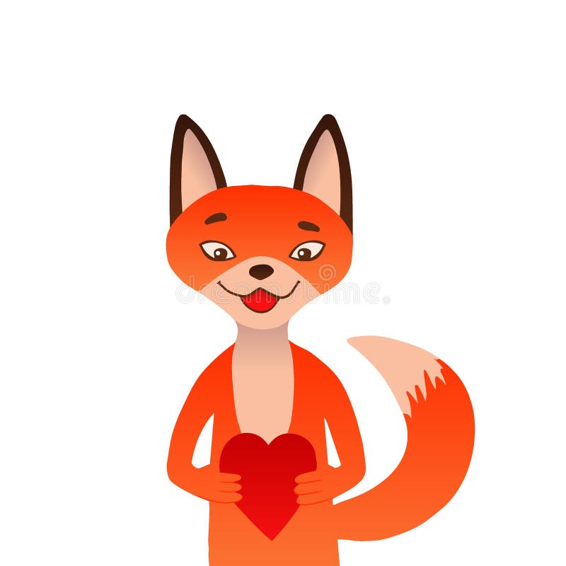 Petit renard rouge tiré par la main dans l'amour avec le cadeau de coeur dans des ses mains D'isolement sur blanc, affiche de typ illustration stock Petit renard rouge tiré par la main dans l'amour avec le cadeau de coeur dans des ses mains D'isolement sur blanc, affiche de typ illustration stock