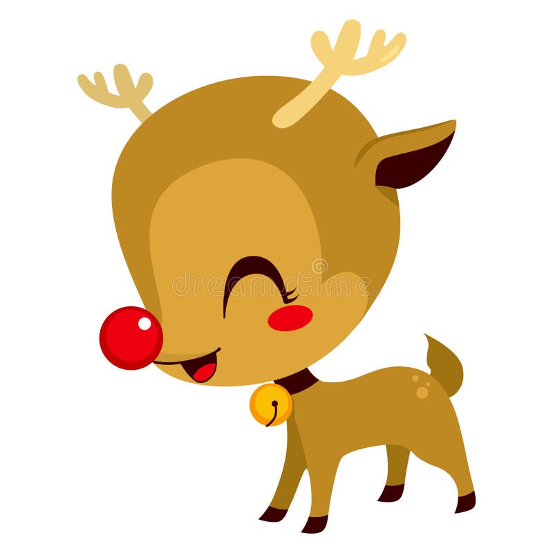 Illustration of cute little Rudolph the red nosed reindeer cartoon character mascot. Illustration of cute little Rudolph the red nosed reindeer cartoon character mascot