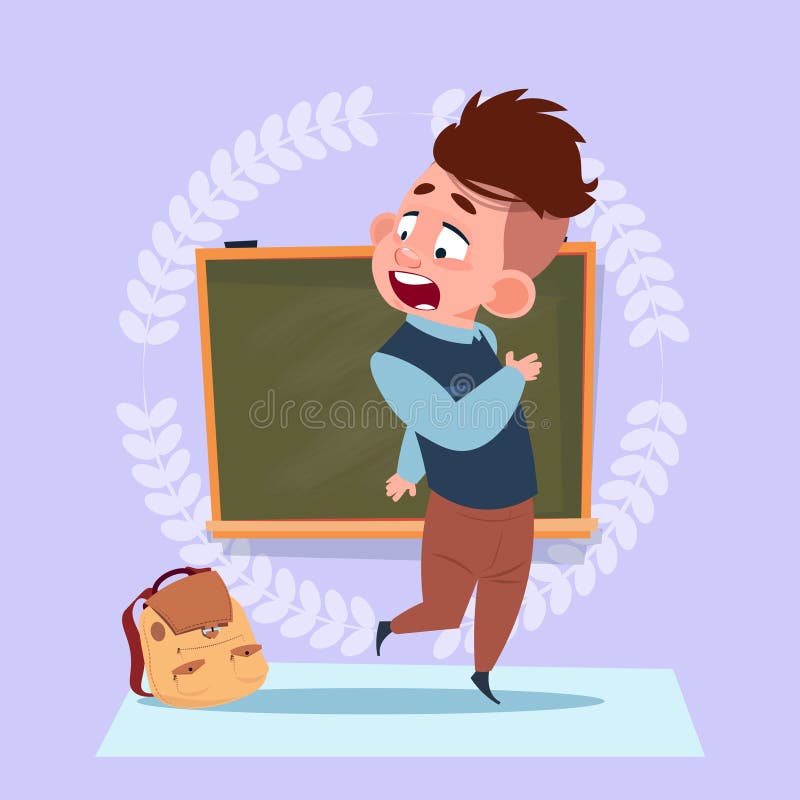 Petit écolier se tenant au-dessus de la bannière d'éducation d'écolier de panneau de classe illustration stock Petit écolier se tenant au-dessus de la bannière d'éducation d'écolier de panneau de classe illustration stock