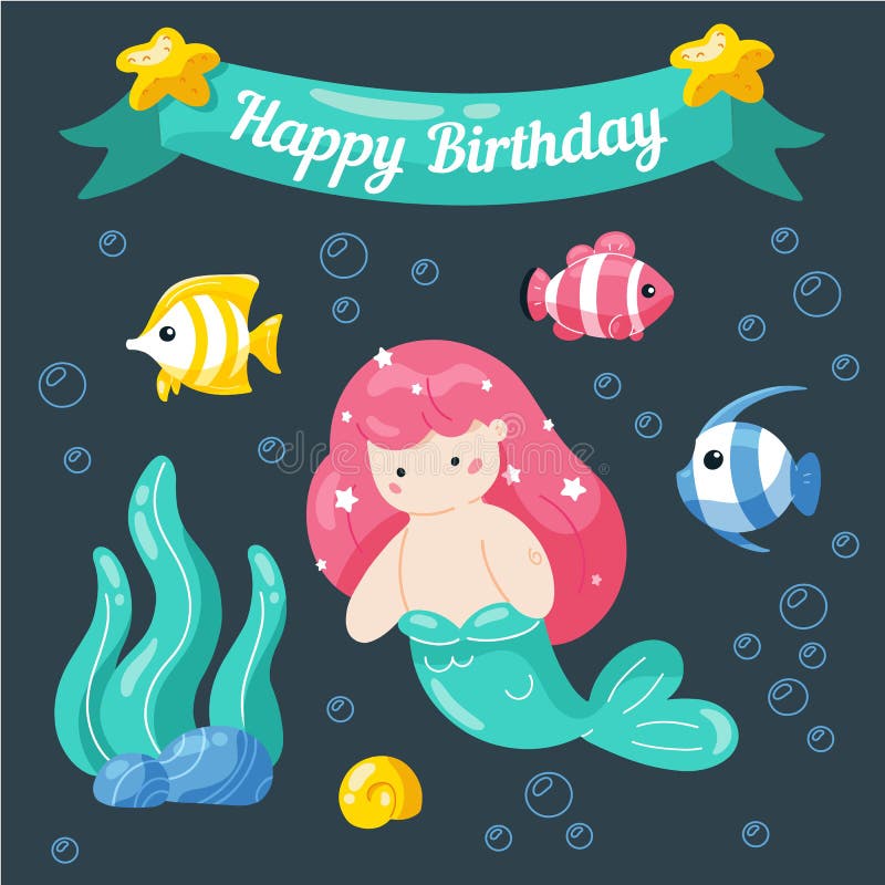 Petite carte d'anniversaire mignonne de sir?ne Personnages de dessin anim? d'esp?ce marine dans le style mignon de griffonnage Ca illustration libre de droits Petite carte d'anniversaire mignonne de sir?ne Personnages de dessin anim? d'esp?ce marine dans le style mignon de griffonnage Ca illustration libre de droits
