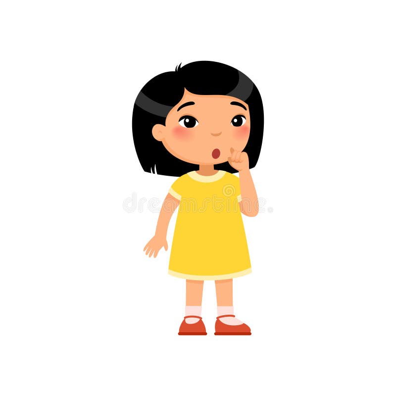 Petite fille asiatique montrant geste de silence l'illustration plate de vecteur