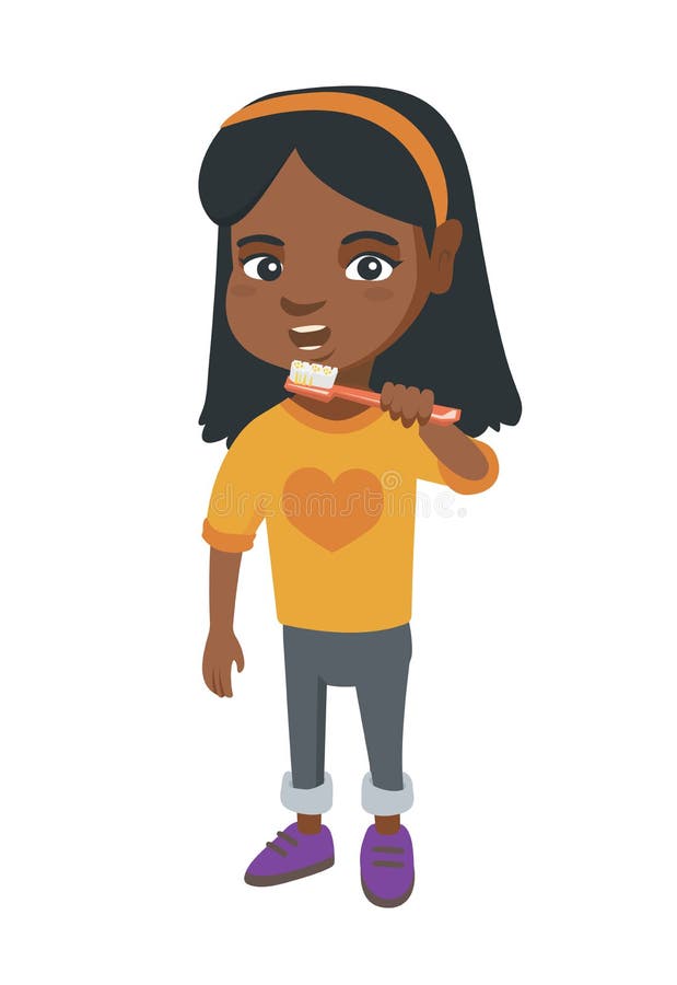 Petite fille d'afro-américain se brossant les dents illustration stock Petite fille d'afro-américain se brossant les dents illustration stock