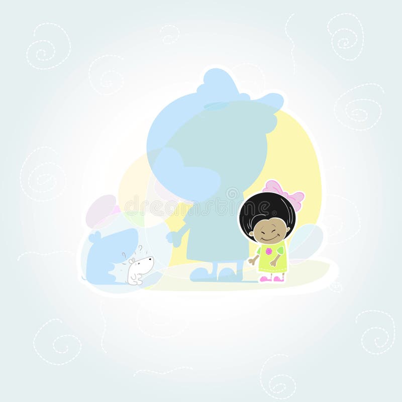 Enfants, petite fille avec un chiot illustration stock