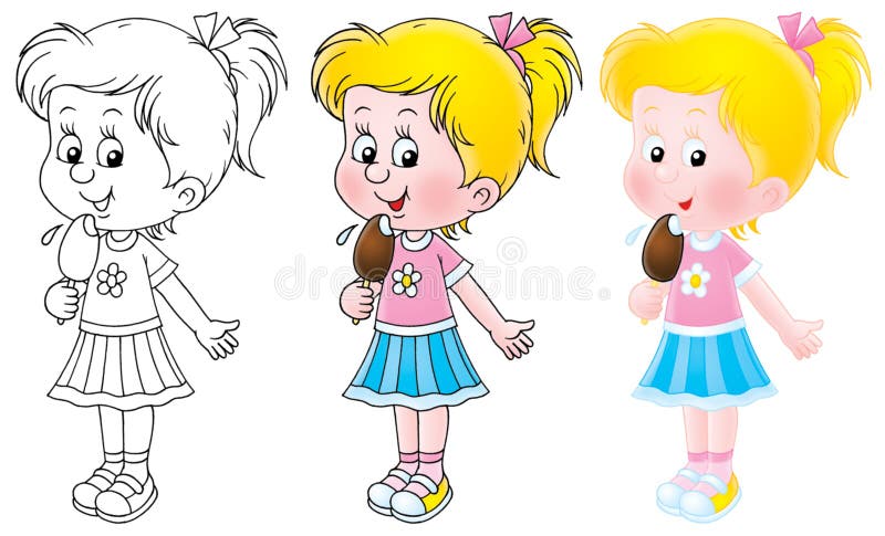 Little girl eats an ice cream (3 versions of the illustration). Little girl eats an ice cream (3 versions of the illustration)