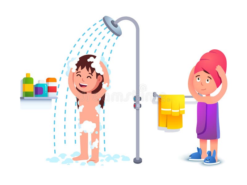 Petite Fille Sous La Douche. Enfant à L