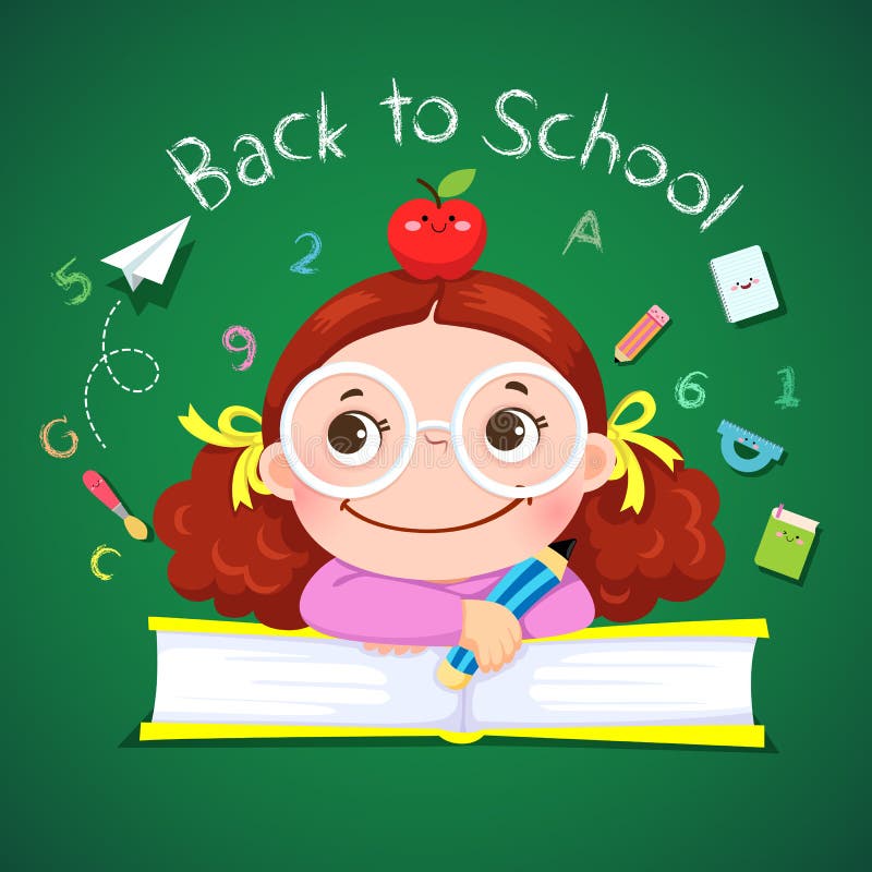 Petite fille tenant le crayon pour de nouveau à l'école illustration de vecteur Petite fille tenant le crayon pour de nouveau à l'école illustration de vecteur