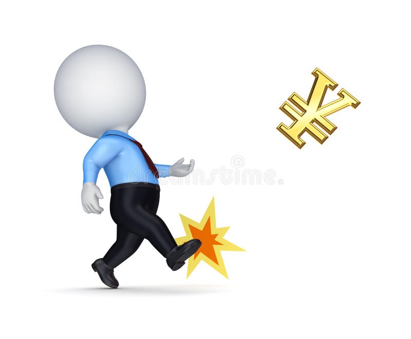 Petite personne donnant un coup de pied le signe d'or de Yens. illustration de vecteur Petite personne donnant un coup de pied le signe d'or de Yens. illustration de vecteur