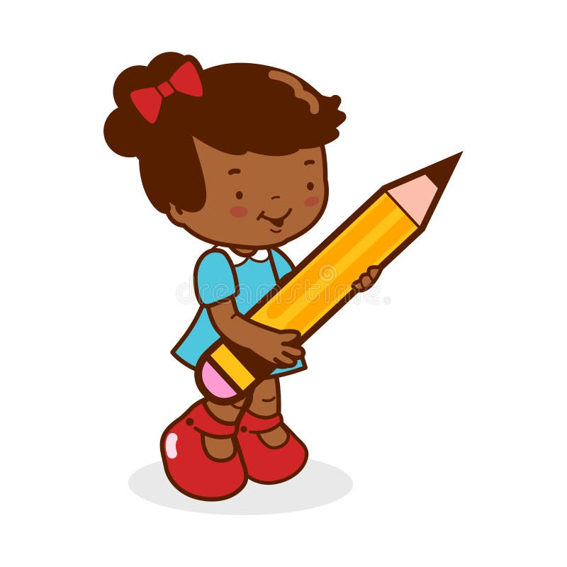 Petite étudiante tenant un grand crayon illustration libre de droits Petite étudiante tenant un grand crayon illustration libre de droits