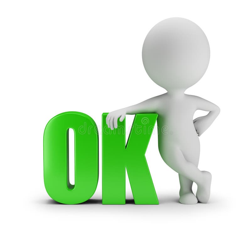 3d small people next to the OK symbol. Render. White background. 3d small people next to the OK symbol. Render. White background