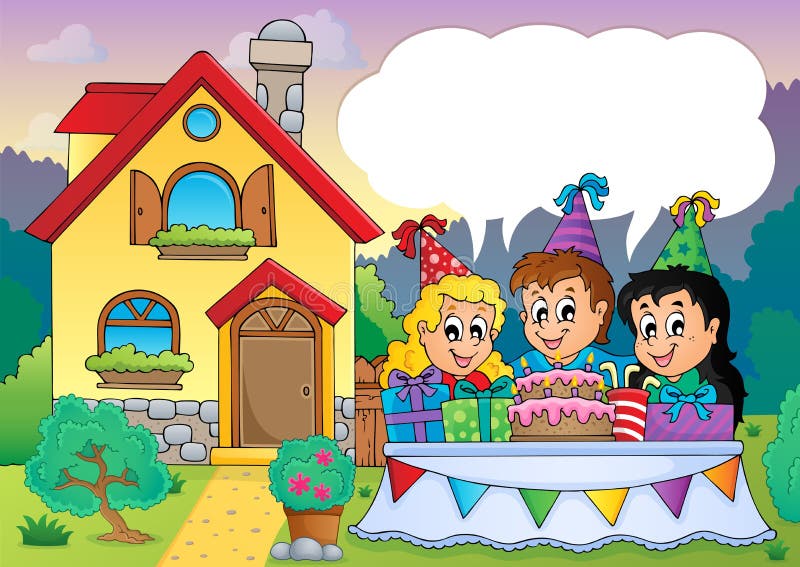 Petrecere de copii lângă casa 4 vector illustration