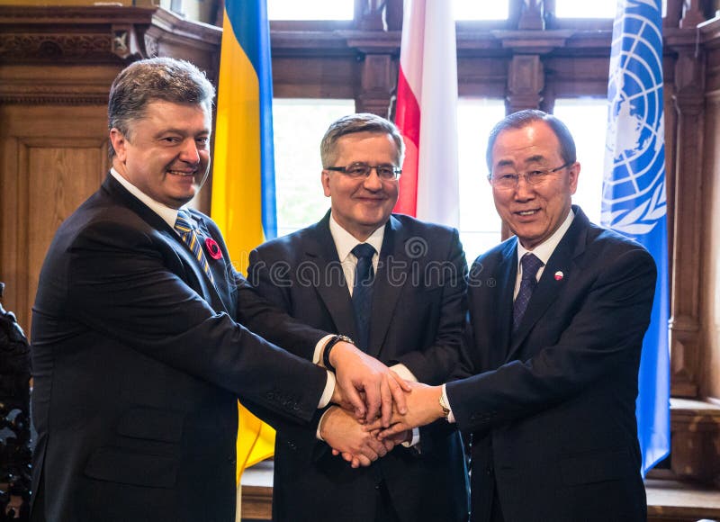 Petro Poroshenko, Ban Ki-moon Komorowski i Bronislaw obraz royalty free
