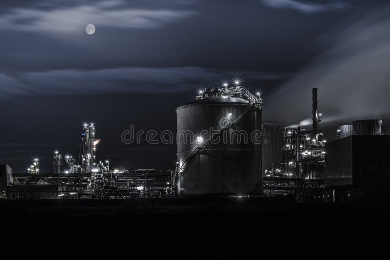 Petrochemical plant detail at night royalty free stock photo