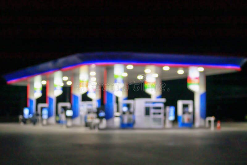 Petrol Gas Station at Night Time Blurred Background with Bokeh Light Stock  Image - Image of corporation, fuel: 209369811