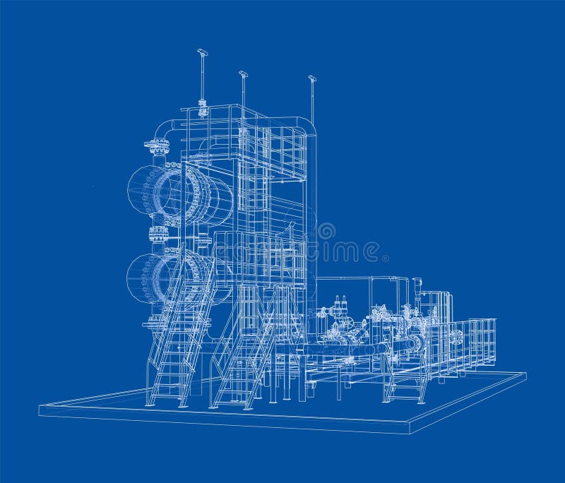 Petroleum heater exchanger. Vector rendering of 3d stock illustration
