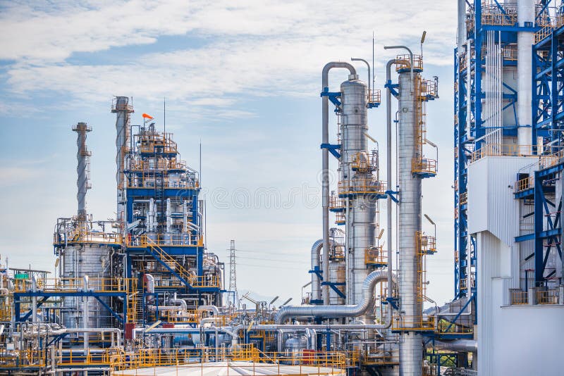 Petroleum and refinery industrial plant with blue sky