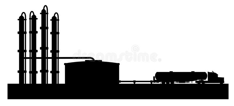 Petroleum refinery with tank truck royalty free illustration