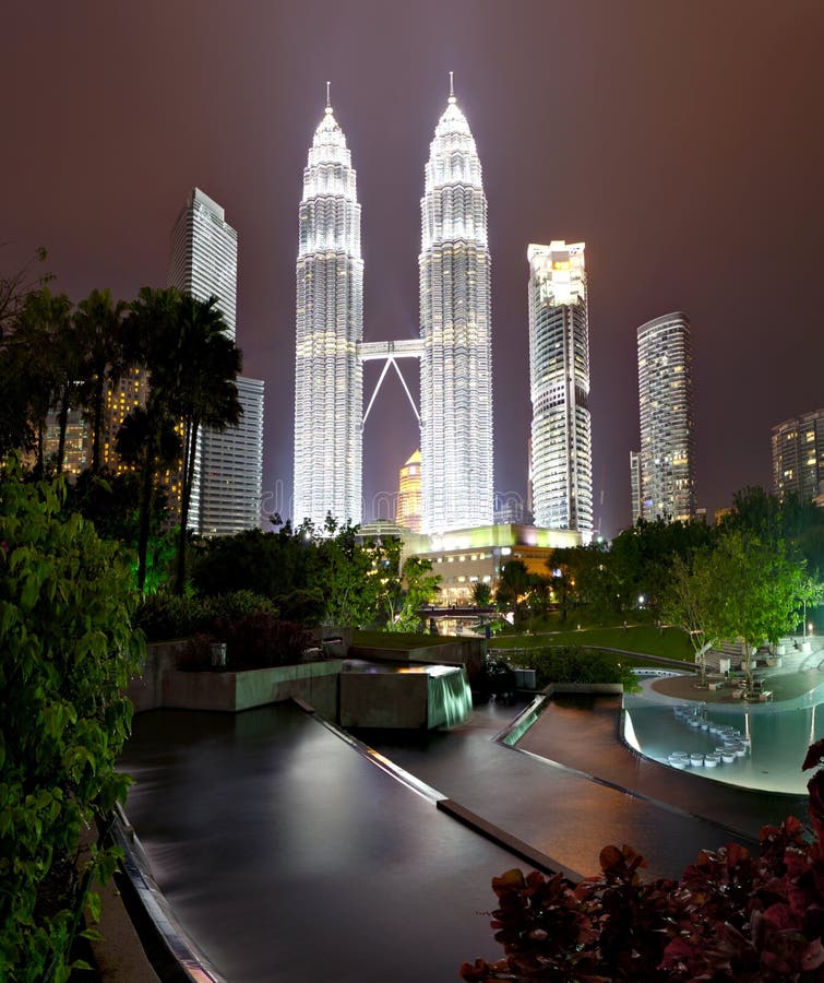 Petronas Towers at Night, Kuala Lumpur Stock Photo Image of lumpur, pond 24364082