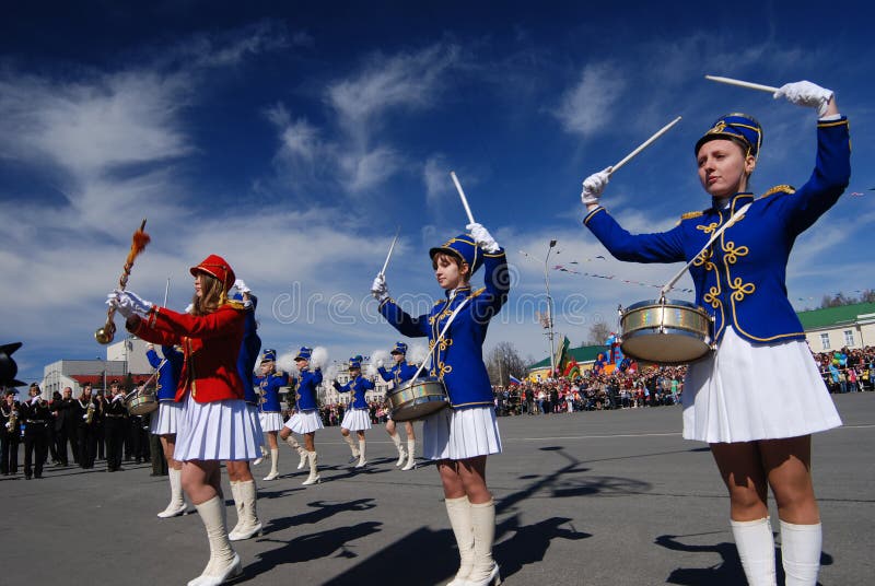 PETROZAVODSK, RUSSIA ï¿½ MAY 9: drummer girls at the parade celebrating the Victory Day on May 9, 2011 in Petrozavodsk, Russia. PETROZAVODSK, RUSSIA ï¿½ MAY 9: drummer girls at the parade celebrating the Victory Day on May 9, 2011 in Petrozavodsk, Russia